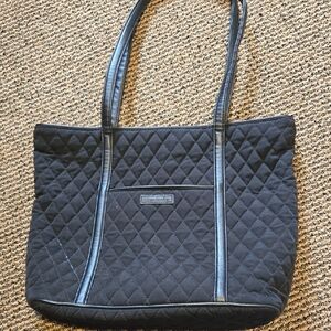 Vera Bradley Small Trimmed Leather Vera Tote Classic Black Purse EUC